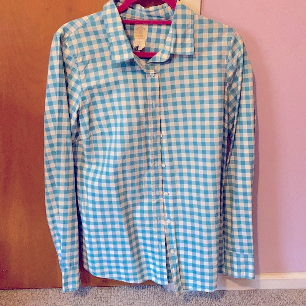 J Crew Perfect Shirt gingham teal button up